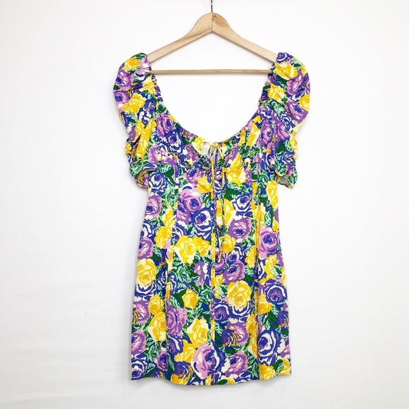 Zara multicolored floral, puff sleeve, mini dress - Picture 2 of 13